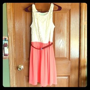 White and coral dress