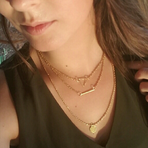 NEW Delicate 3 Layered Gold Triangle Necklace - Picture 3 of 4