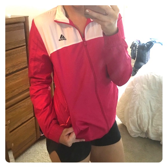 Adidas Jackets & Blazers - Adidas Pink & White Windbreaker Jacket