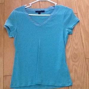 Turquoise v neck tshirt with satin trim