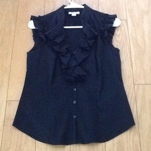 Black sleeveless ruffle blouse