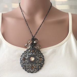 New York & Company Grey Pendant Necklace