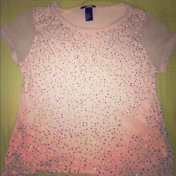 H&M cream sparkly mesh tee