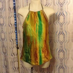 Daisy Fuentes silk beaded halter. Size L. Like new