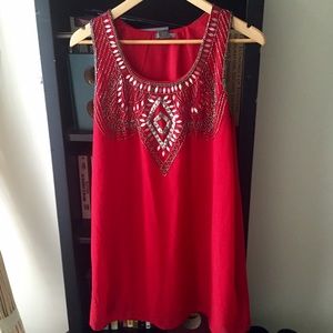 NWT red tunic dress w silver beading
