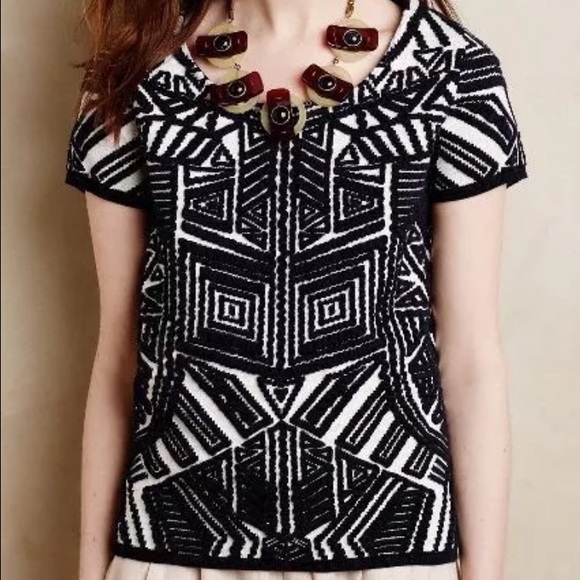 Anthropologie Tops - Anthropologie Dahlia Jacquard Pullover Geo Top