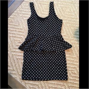 Polka dot peplum body con dress