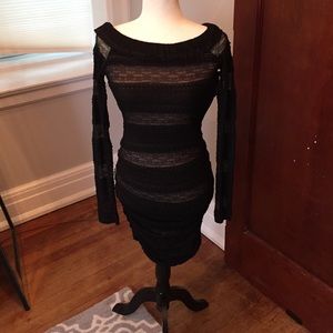 Black tight lace dress with a nude slip underneath
