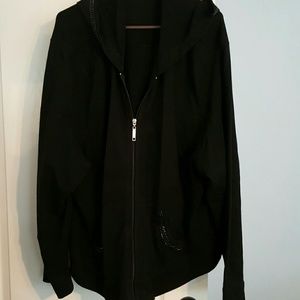 Black hoodie with sequined hood and pockets
