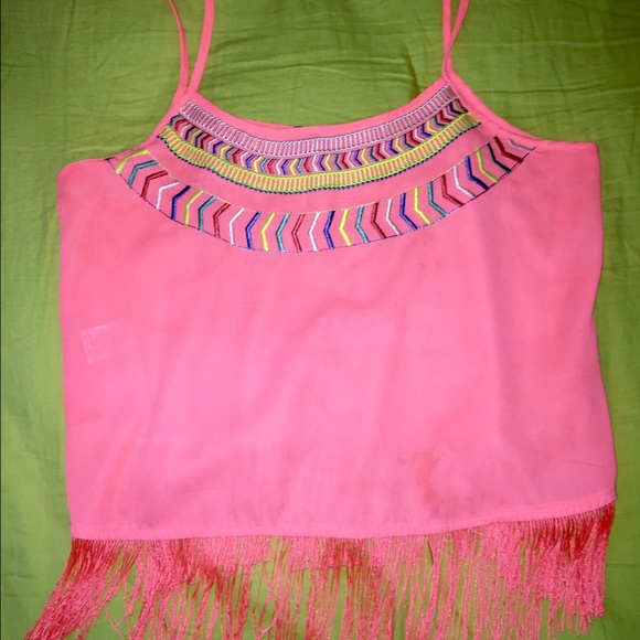 Charlotte Russe coral fringe tank top