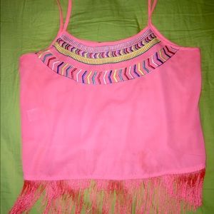 Charlotte Russe coral fringe tank top