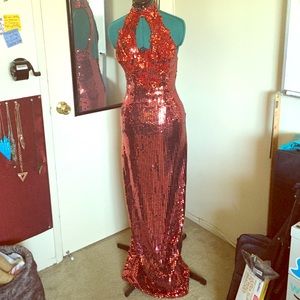 Vintage red sequin halter dress size 6