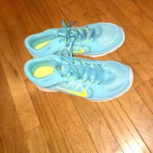 Fluorescent green and baby blue nikes