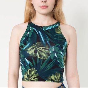 American Apparel Jungle Leaves Crop Halter Top