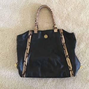 Tory Burch Black Leather and Snake Skin Tote