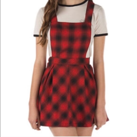 plaid overalls skirt