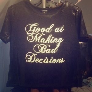 Black sequin shirt- Hood at Making Bad Decisons