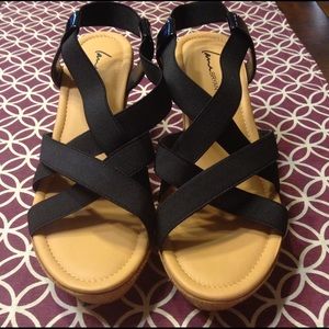 Black wedge sandals