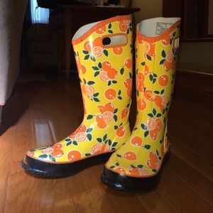 Bogs orange fruit rain boots
