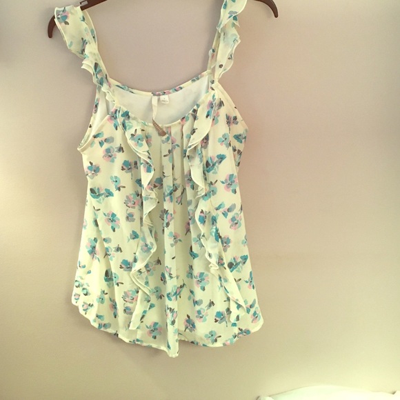 White tank with pink and blue flowers
