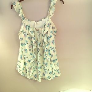 White tank with pink and blue flowers