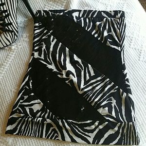 Zebra and sequined strapless top