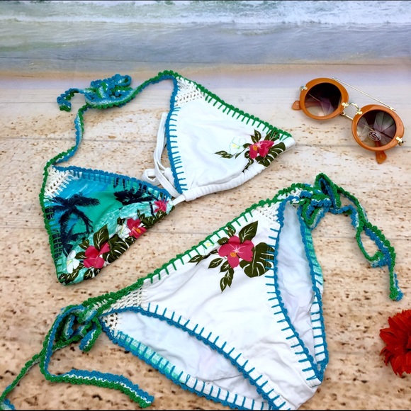 No Boundaries Other - No Boundaries Lovely Crochet  Halter Bikini