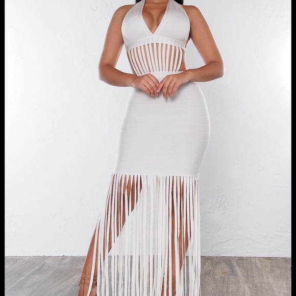 Ariche Dresses & Skirts - Long Bandage  " Bliss" Halter Top Fringe Dress