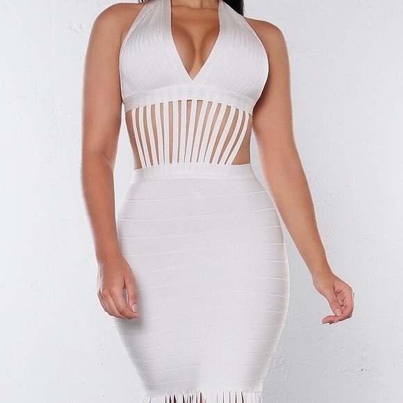 Long Bandage  " Bliss" Halter Top Fringe Dress - Picture 4 of 4