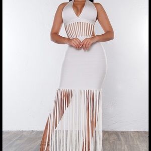 Long Bandage  " Bliss" Halter Top Fringe Dress