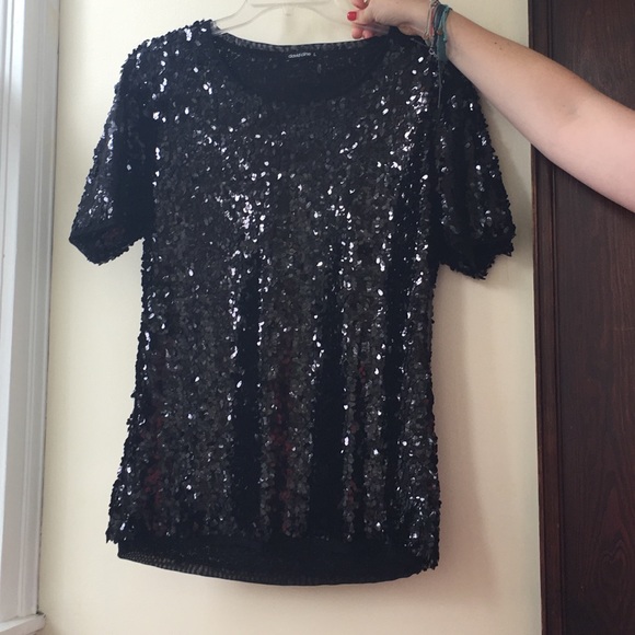 David Cline black sequin short sleeve top - Picture 1 of 1