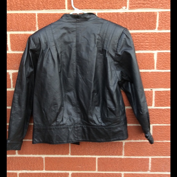 Vintage Black Leather Jacket, 1980s Animal Print - Picture 5 of 6