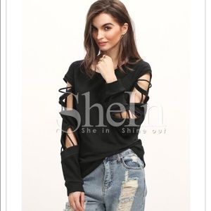 Black long sleeve hollow cutout sweater