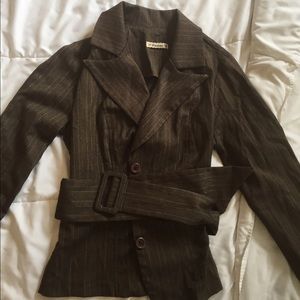 Brown Pin Stripe Blazer with Belted Waist.