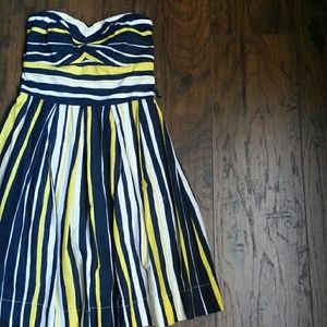 Strapless Blue, White, & Yellow Dress