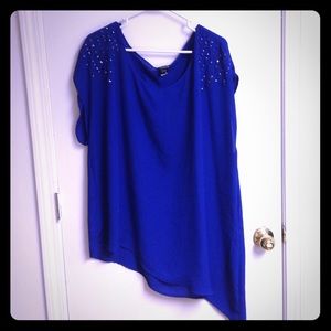 Torrid sheer blue asym blouse size 2 w/ studs