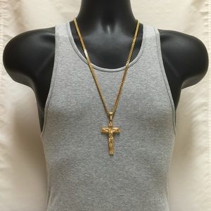 Gold Overlay 3D Crucifix Jesus Pendant Necklace