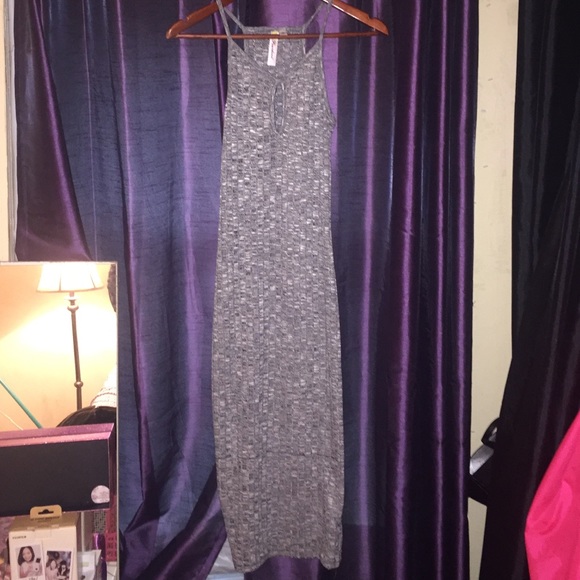 Grey ribbed jersey midi dress