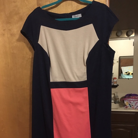 Navy, coral, and nude dress 18w