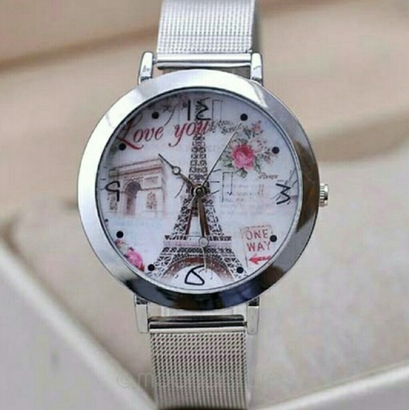 Silver Eiffel tower Love you watch