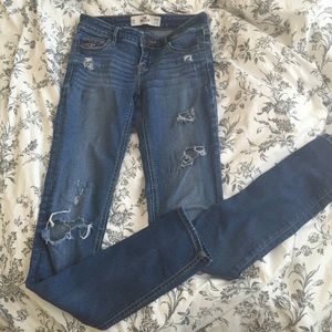 Distressed low rise jeans
