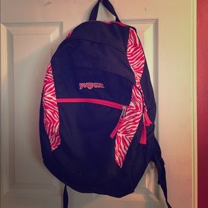 Pink White & Black Zebra Striped Jansport Backpack