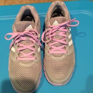 Grey and purple adidas running shoes