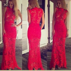 Red lace prom dress