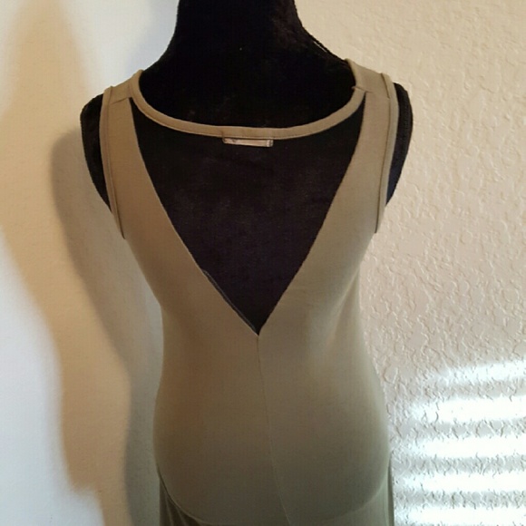 Olive Green Maxi Dress with Mesh Detail - Picture 2 of 2