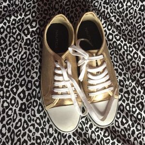 Metallic Gold Nautica shoes 😊