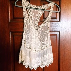 Free People Crochet, Off White shirt! Size S