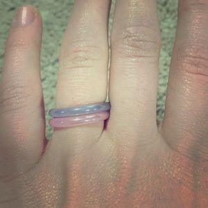Pink and purple glass rings