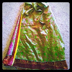 Silk handmade reversible maxi wrap skirt