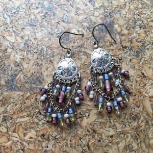 Beaded silver sand dollar earrings